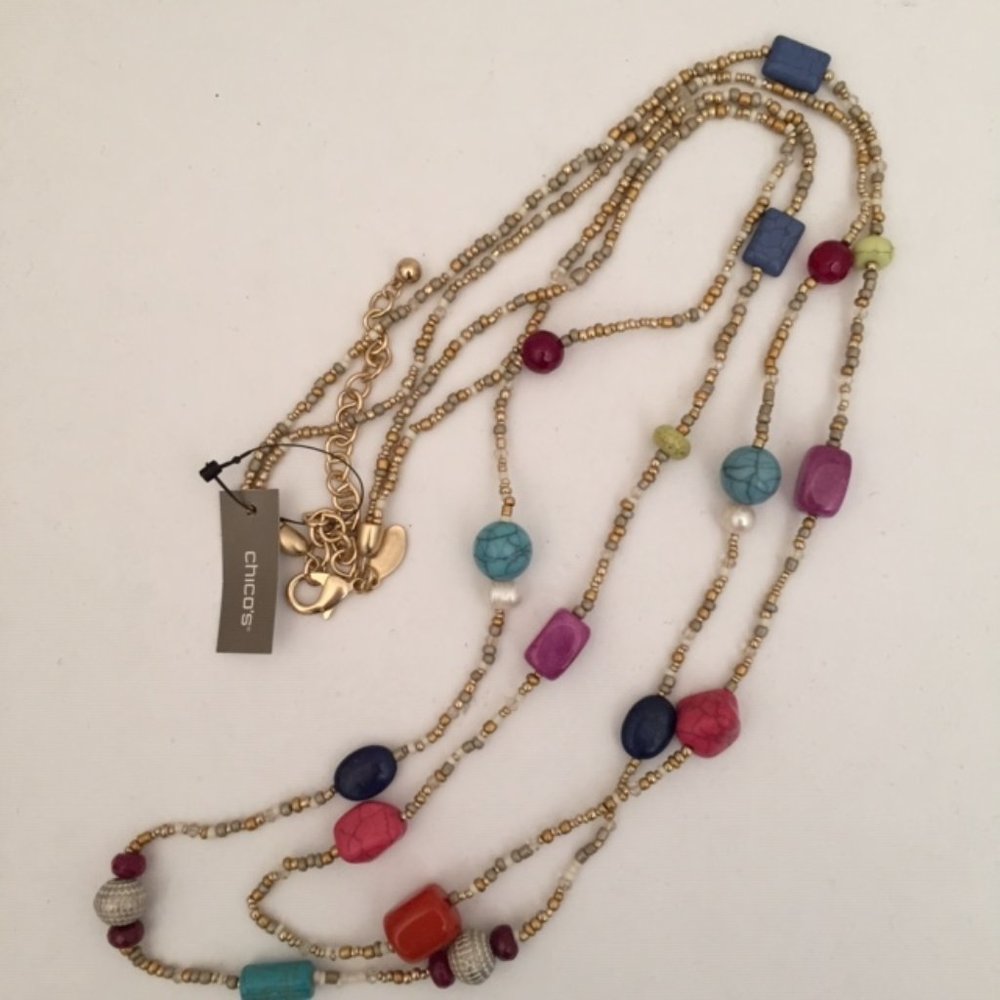 Chico's Colorblock BoHo Bead Necklace-NWT